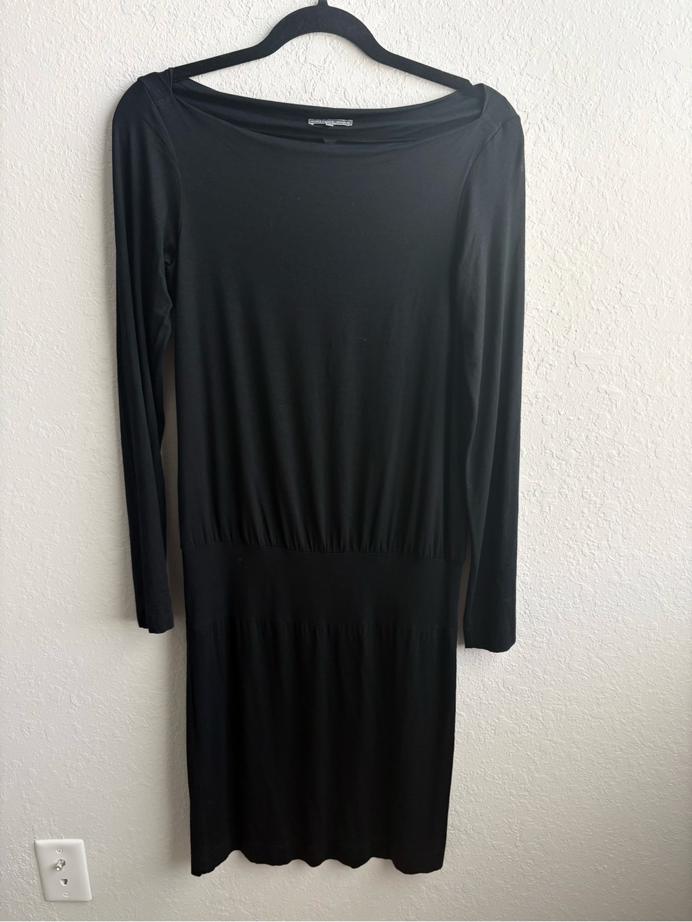 James Perse Black Long Sleeve Drape Foldover Midi Dress